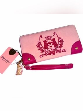 Juicy Couture New Love Chapter Pink Flamingo Large Zip Around Velour Wallet